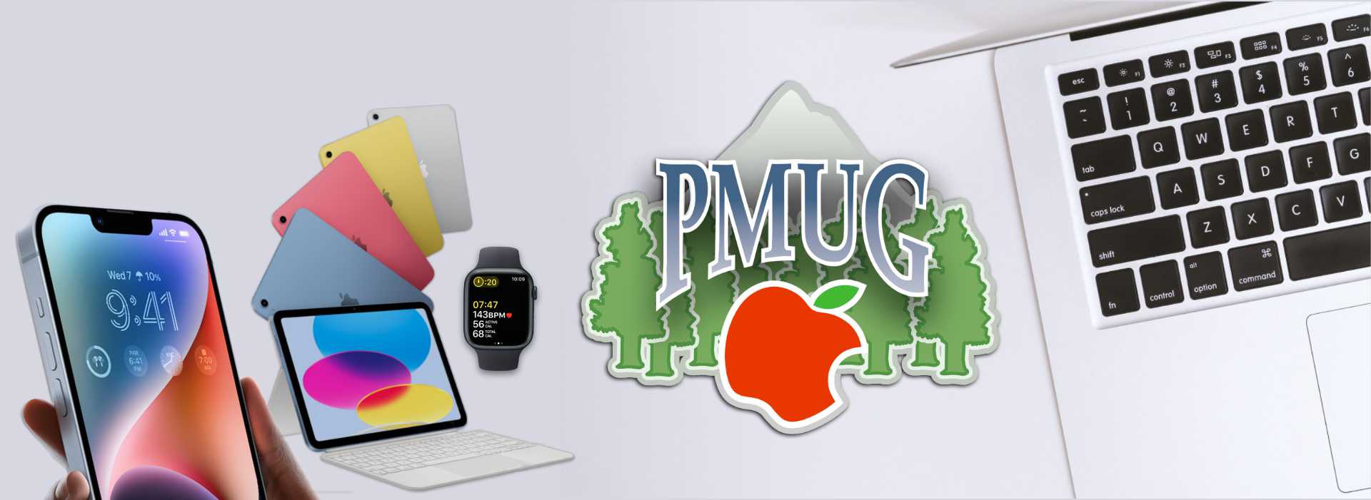 PMUG logo with Apple devices on display.