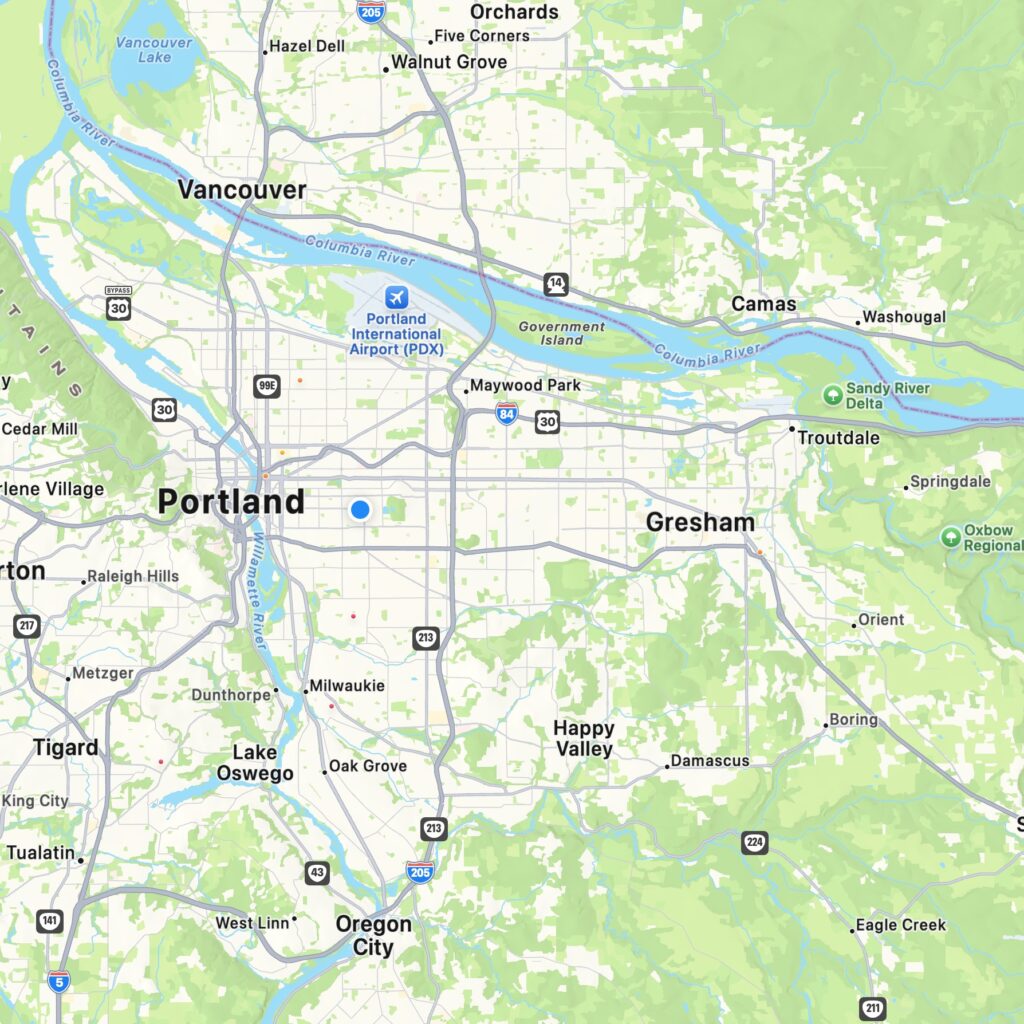 A map of Portland metropolitan area showing Sandy Oregon
